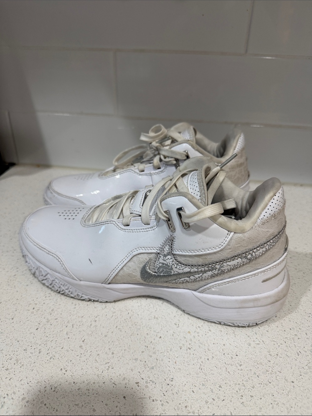 Nike White and Light Gray Basketball Sneakers